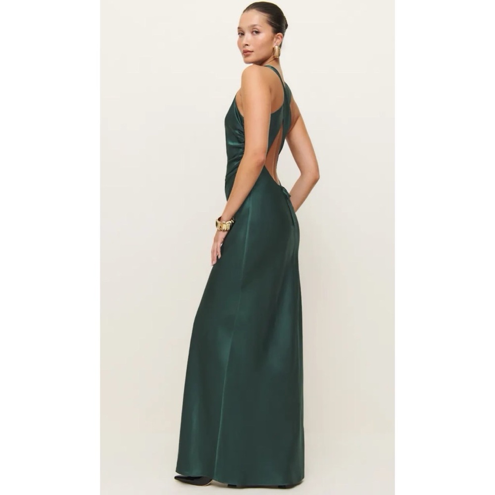 Reformation Anaiis Silk Dress in Forest